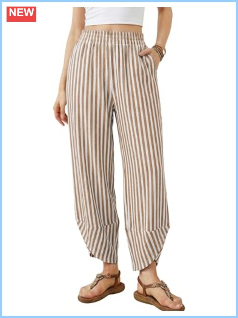 Women's Wide Leg Striped Palazzo Trousers Tulip Hem Pull On Casual Lounge